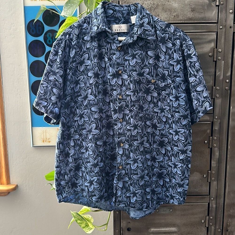 Vintage Rinnovato Floral Hawaiian Aloha Men’s Button Up Short Sleeve Tshirt | M